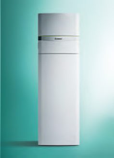 Water-to-water reversible heat pump with integrated storage cylinder